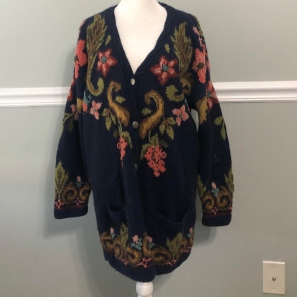 Laura Ashley Sweaters - Vintage 1980s 1990s Laura Ashley Chunky Floral Cottagecore Cardigan